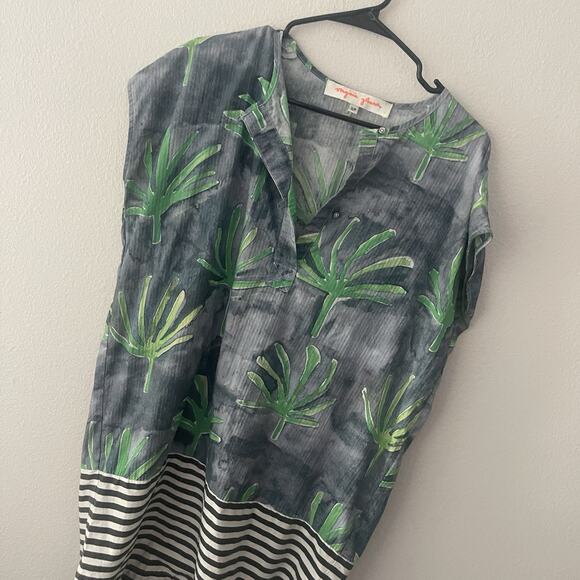 Virginia Johnson Dress Womens Size SMALL PETITE Blue Green Striped Cotton - Picture 2 of 7